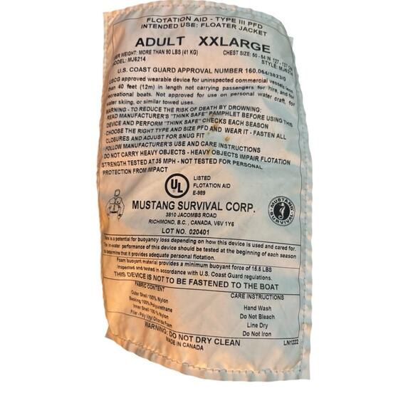 Mustang Survival Flotation Jacket Coast Guard Coat Orange MJ6214 Men's XL - Picture 12 of 14